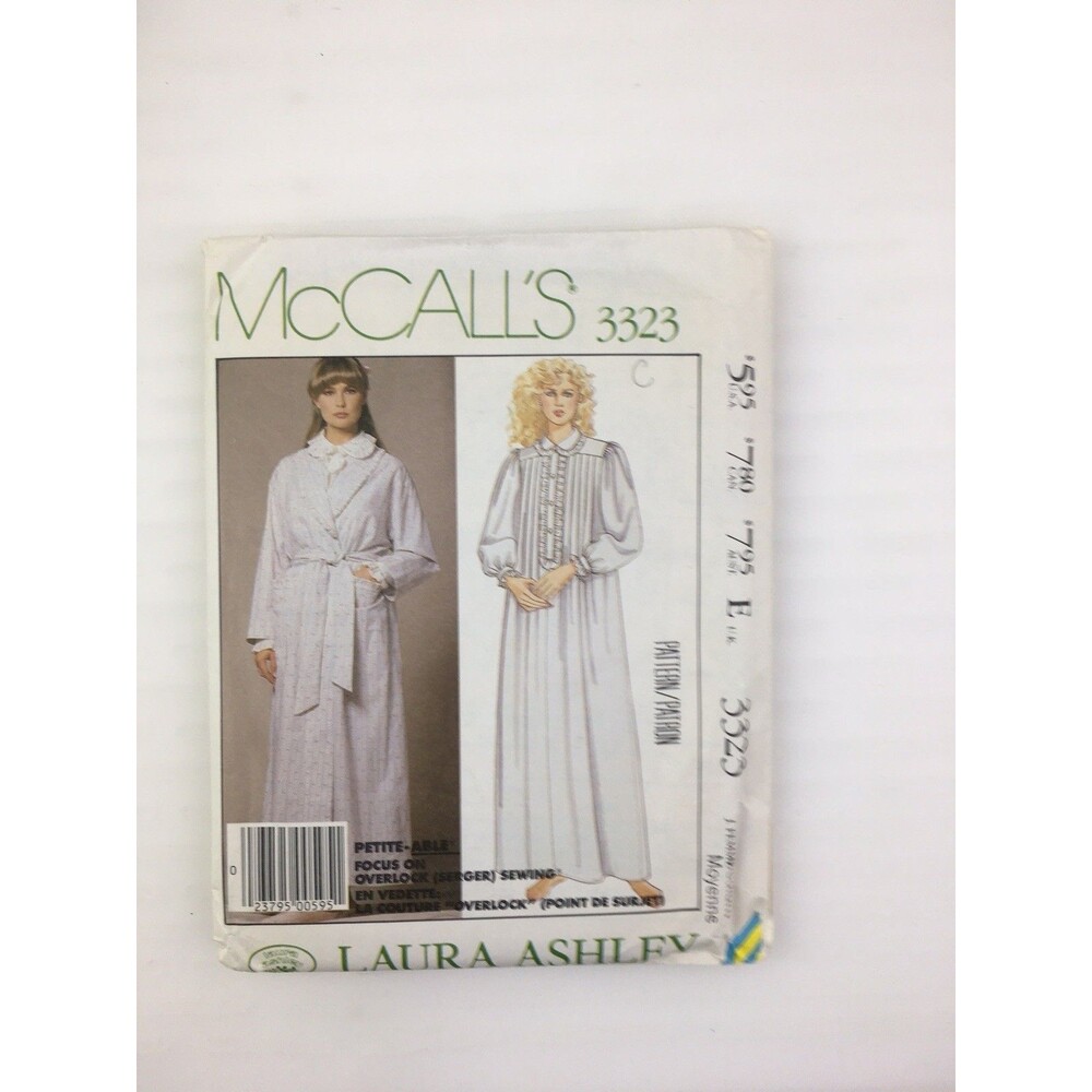 Laura Ashley Nightgown Robe Shawl Size M CUT Pattern 3323 Vtg 80s